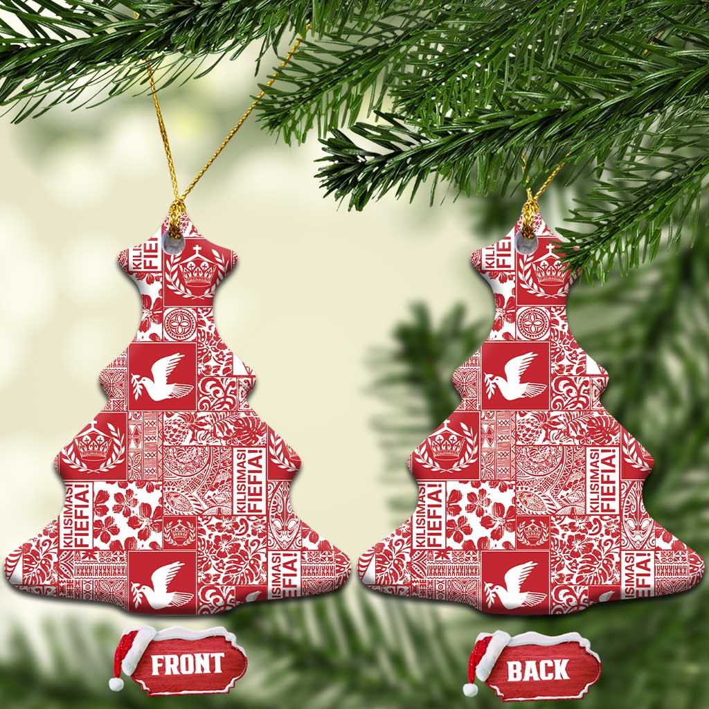 Red Tonga Kilisimasi Fiefia Ceramic Ornament Pacific Patchwork Xmas Vibes - Polynesian Pride