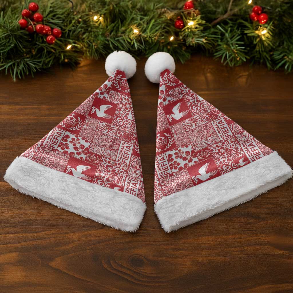 Red Tonga Kilisimasi Fiefia Christmas Santa Hat Pacific Patchwork Xmas Vibes - Polynesian Pride