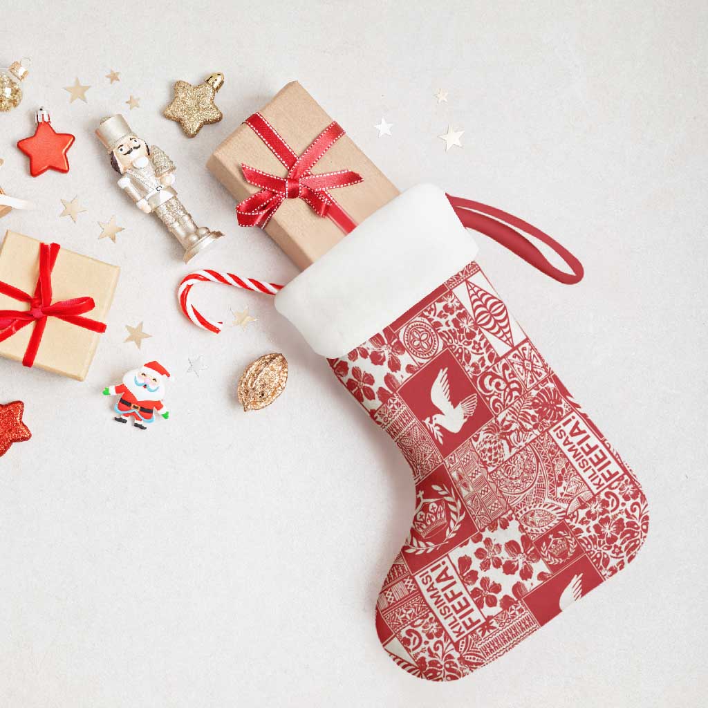 Red Tonga Kilisimasi Fiefia Christmas Stocking Pacific Patchwork Xmas Vibes - Polynesian Pride