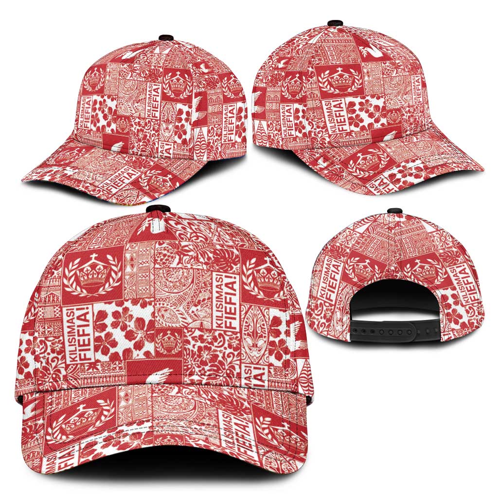 Red Tonga Kilisimasi Fiefia Classic Cap Pacific Patchwork Xmas Vibes - Polynesian Pride
