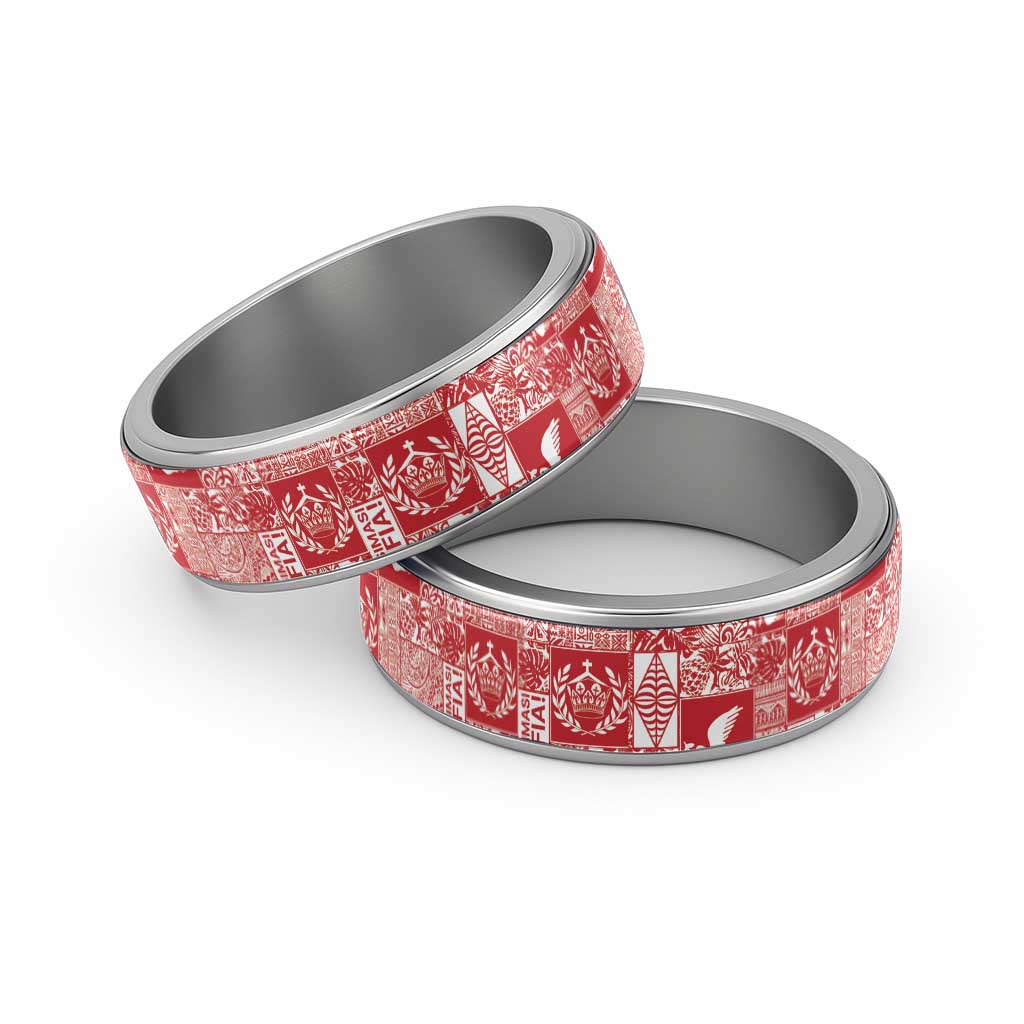 Red Tonga Kilisimasi Fiefia Classic Ring Pacific Patchwork Xmas Vibes LT9 Sliver Red - Polynesian Pride