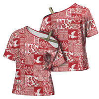 Red Tonga Kilisimasi Fiefia Cross Shoulder Shirt Pacific Patchwork Xmas Vibes - Polynesian Pride