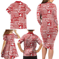 Red Tonga Kilisimasi Fiefia Family Matching Long Sleeve Bodycon Dress and Hawaiian Shirt Pacific Patchwork Xmas Vibes LT9 - Polynesian Pride