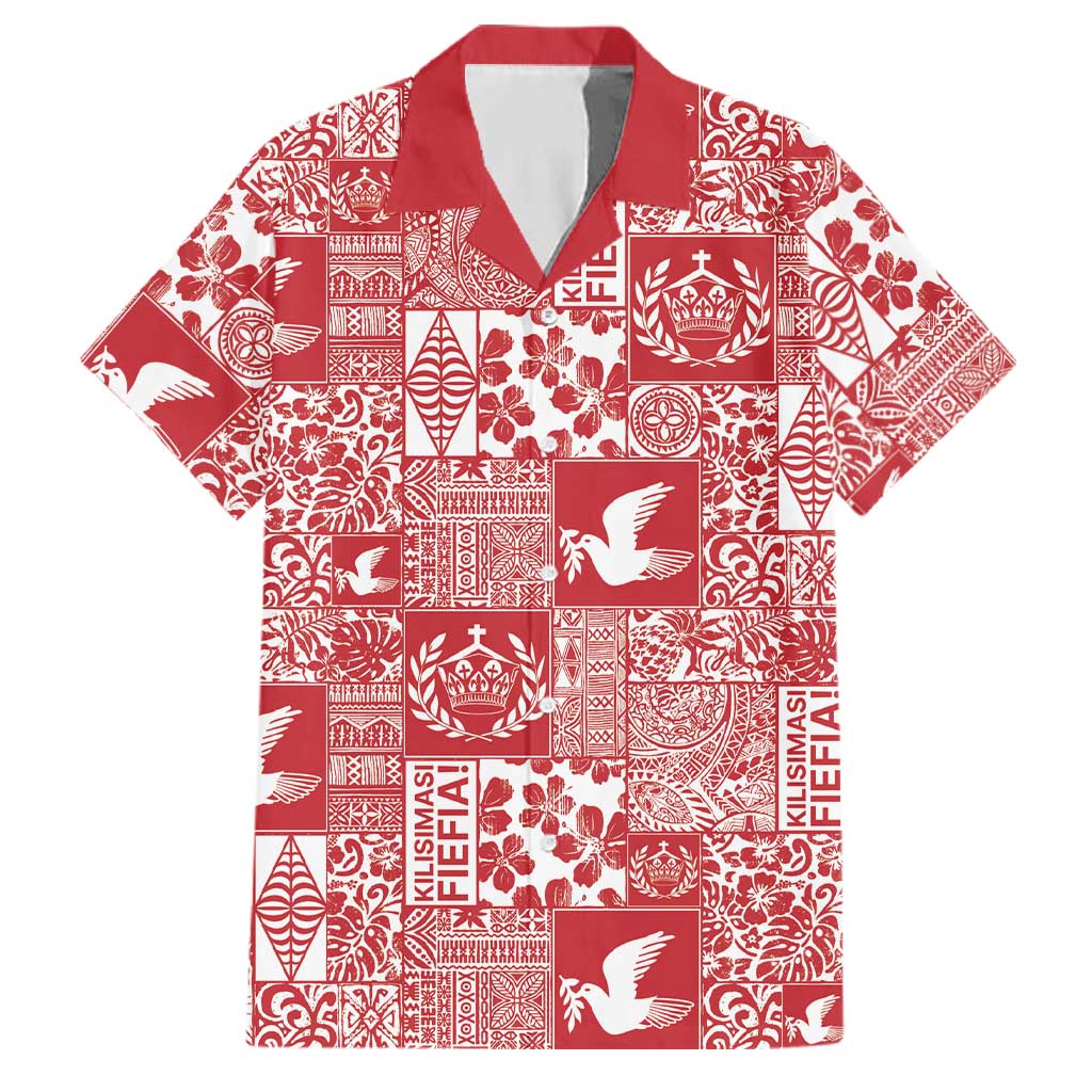 Red Tonga Kilisimasi Fiefia Family Matching Mermaid Dress and Hawaiian Shirt Pacific Patchwork Xmas Vibes LT9 Dad's Shirt - Short Sleeve Red - Polynesian Pride