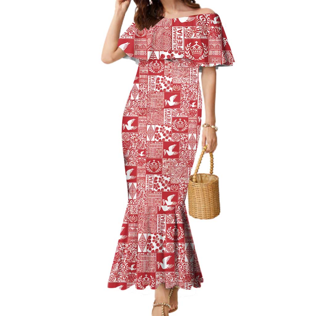 Red Tonga Kilisimasi Fiefia Family Matching Mermaid Dress and Hawaiian Shirt Pacific Patchwork Xmas Vibes LT9 Mom's Dress Red - Polynesian Pride