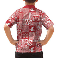 Red Tonga Kilisimasi Fiefia Family Matching Off Shoulder Maxi Dress and Hawaiian Shirt Pacific Patchwork Xmas Vibes LT9 - Polynesian Pride