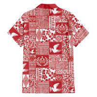 Red Tonga Kilisimasi Fiefia Family Matching Off Shoulder Maxi Dress and Hawaiian Shirt Pacific Patchwork Xmas Vibes LT9 - Polynesian Pride