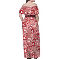 Red Tonga Kilisimasi Fiefia Family Matching Off Shoulder Maxi Dress and Hawaiian Shirt Pacific Patchwork Xmas Vibes LT9 - Polynesian Pride