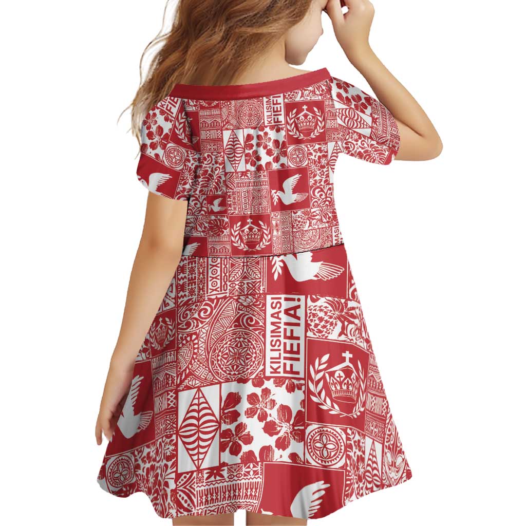 Red Tonga Kilisimasi Fiefia Family Matching Off Shoulder Short Dress and Hawaiian Shirt Pacific Patchwork Xmas Vibes LT9 - Polynesian Pride