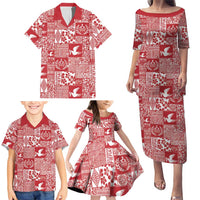 Red Tonga Kilisimasi Fiefia Family Matching Puletasi and Hawaiian Shirt Pacific Patchwork Xmas Vibes - Polynesian Pride