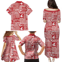 Red Tonga Kilisimasi Fiefia Family Matching Puletasi and Hawaiian Shirt Pacific Patchwork Xmas Vibes - Polynesian Pride
