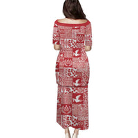 Red Tonga Kilisimasi Fiefia Family Matching Puletasi and Hawaiian Shirt Pacific Patchwork Xmas Vibes - Polynesian Pride