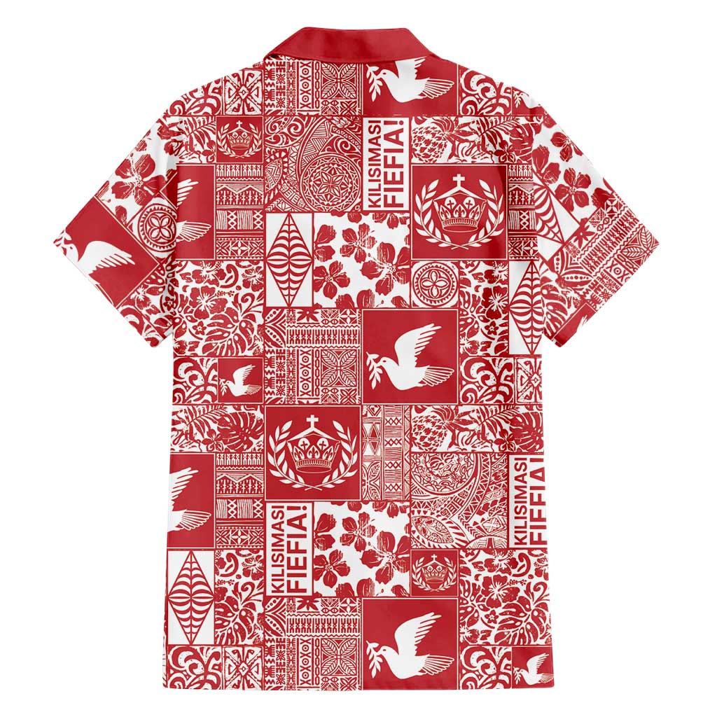 Red Tonga Kilisimasi Fiefia Family Matching Summer Maxi Dress and Hawaiian Shirt Pacific Patchwork Xmas Vibes LT9 - Polynesian Pride
