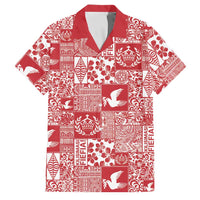 Red Tonga Kilisimasi Fiefia Family Matching Tank Maxi Dress and Hawaiian Shirt Pacific Patchwork Xmas Vibes LT9 Dad's Shirt - Short Sleeve Red - Polynesian Pride