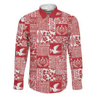 Red Tonga Kilisimasi Fiefia Family Matching Tank Maxi Dress and Hawaiian Shirt Pacific Patchwork Xmas Vibes LT9 Dad's Shirt - Long Sleeve Red - Polynesian Pride