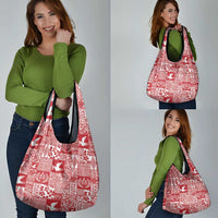 Red Tonga Kilisimasi Fiefia Grocery Bag Pacific Patchwork Xmas Vibes - Polynesian Pride