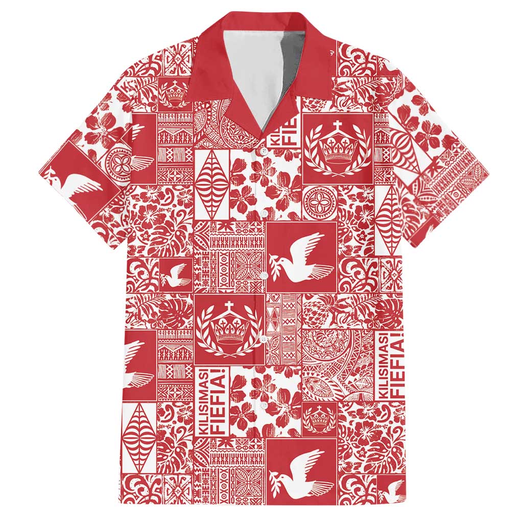 Red Tonga Kilisimasi Fiefia Hawaiian Shirt Pacific Patchwork Xmas Vibes - Polynesian Pride