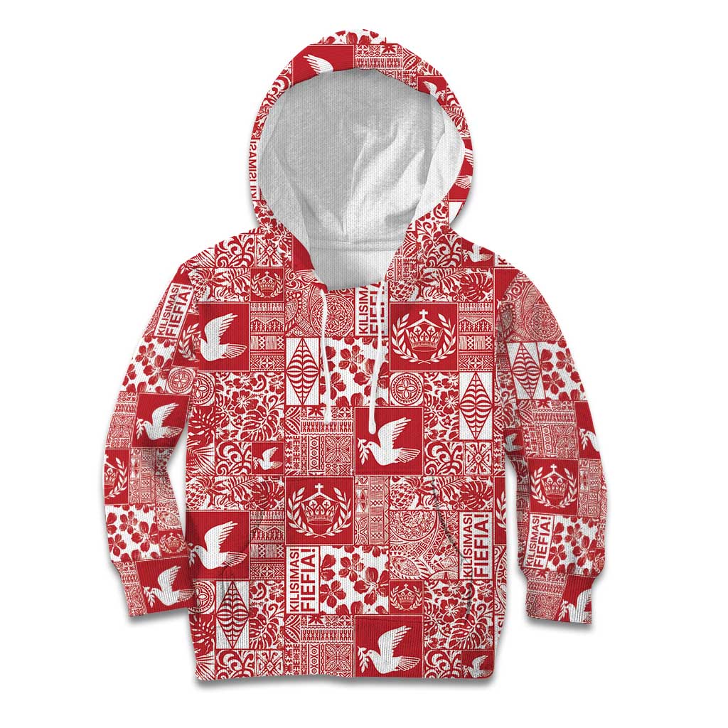 Red Tonga Kilisimasi Fiefia Kid Hoodie Pacific Patchwork Xmas Vibes LT9 Hoodie Red - Polynesian Pride