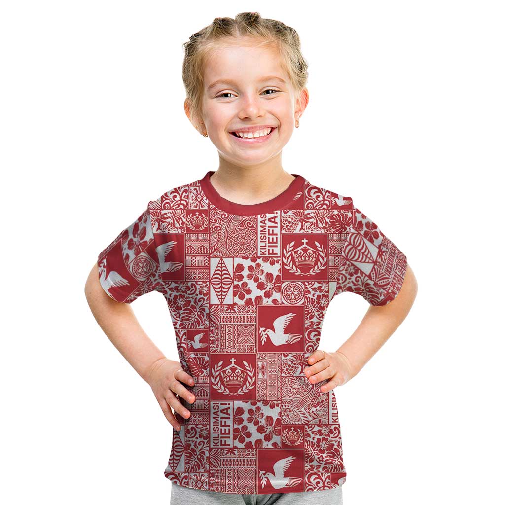 Red Tonga Kilisimasi Fiefia Kid T Shirt Pacific Patchwork Xmas Vibes LT9 Red - Polynesian Pride