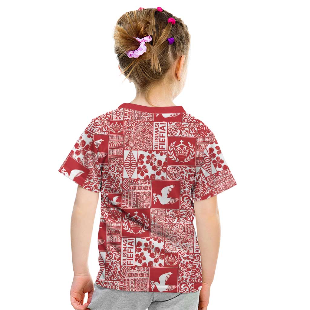 Red Tonga Kilisimasi Fiefia Kid T Shirt Pacific Patchwork Xmas Vibes LT9 - Polynesian Pride