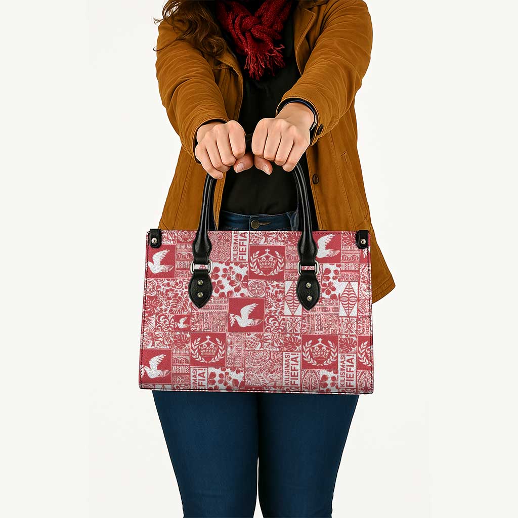 Red Tonga Kilisimasi Fiefia Leather Bag Pacific Patchwork Xmas Vibes - Polynesian Pride