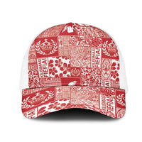 Red Tonga Kilisimasi Fiefia Mesh Trucker Cap Pacific Patchwork Xmas Vibes - Polynesian Pride