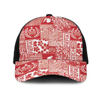 Red Tonga Kilisimasi Fiefia Mesh Trucker Cap Pacific Patchwork Xmas Vibes - Polynesian Pride