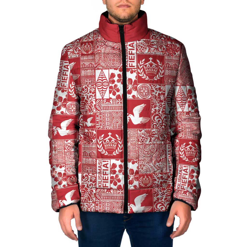Red Tonga Kilisimasi Fiefia Padded Jacket Pacific Patchwork Xmas Vibes LT9 Men Red - Polynesian Pride