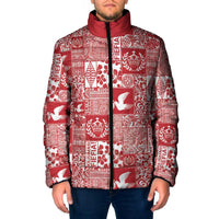 Red Tonga Kilisimasi Fiefia Padded Jacket Pacific Patchwork Xmas Vibes LT9 Men Red - Polynesian Pride