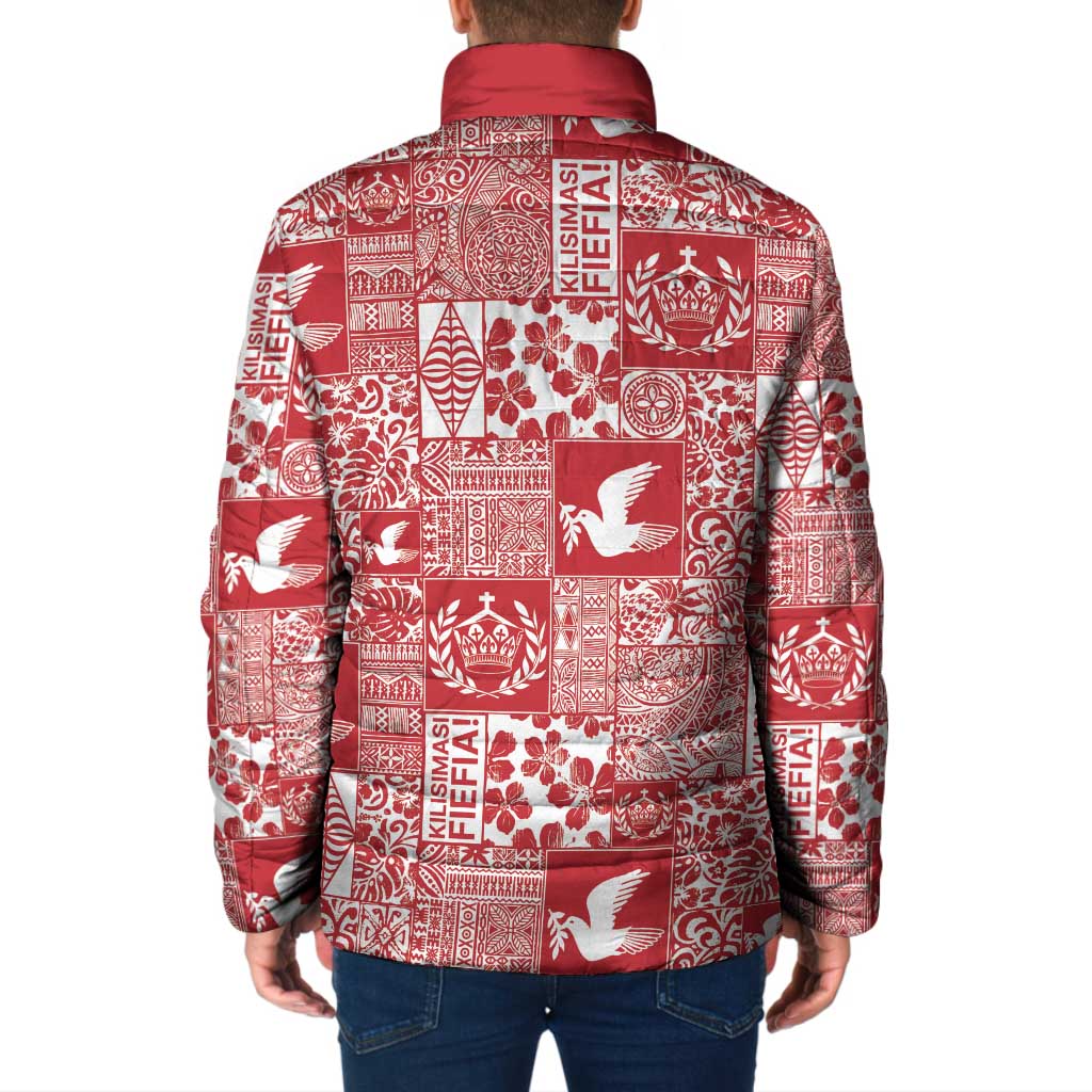 Red Tonga Kilisimasi Fiefia Padded Jacket Pacific Patchwork Xmas Vibes LT9 - Polynesian Pride