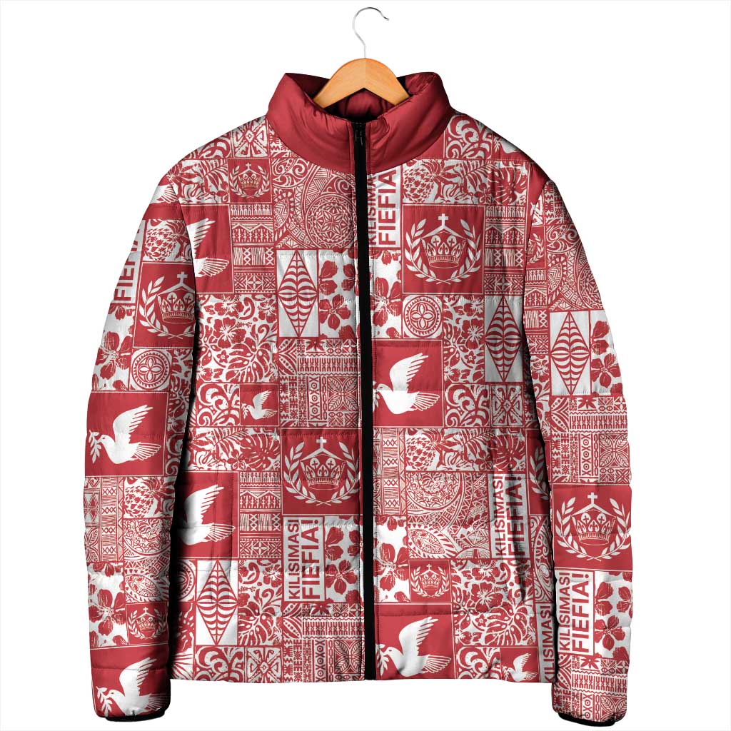 Red Tonga Kilisimasi Fiefia Padded Jacket Pacific Patchwork Xmas Vibes LT9 - Polynesian Pride