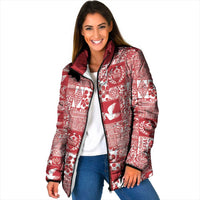 Red Tonga Kilisimasi Fiefia Padded Jacket Pacific Patchwork Xmas Vibes LT9 Women Red - Polynesian Pride