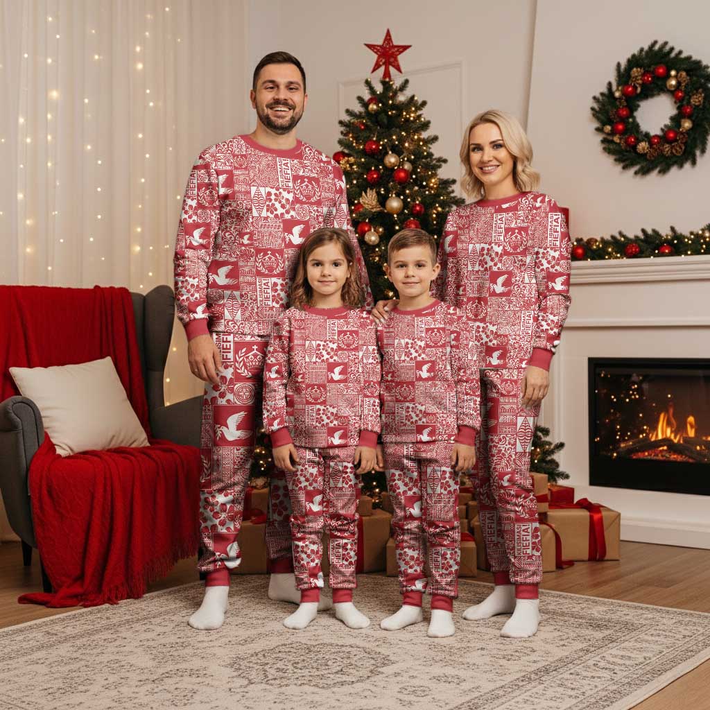 Red Tonga Kilisimasi Fiefia Christmas Pajama Set Pacific Patchwork Xmas Vibes - Polynesian Pride