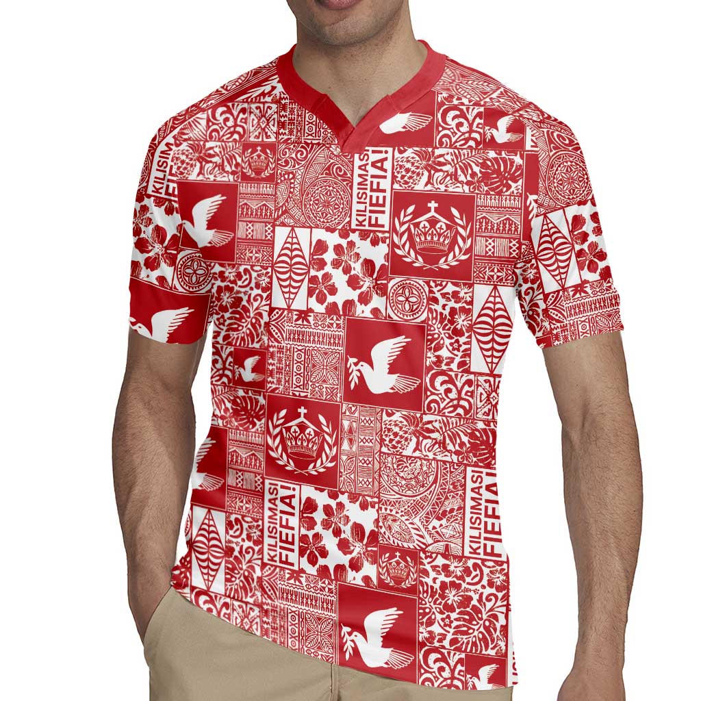 Red Tonga Kilisimasi Fiefia Rugby Jersey Pacific Patchwork Xmas Vibes - Polynesian Pride