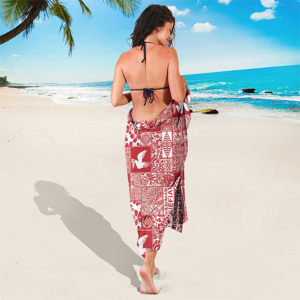 Red Tonga Kilisimasi Fiefia Sarong Pacific Patchwork Xmas Vibes - Polynesian Pride