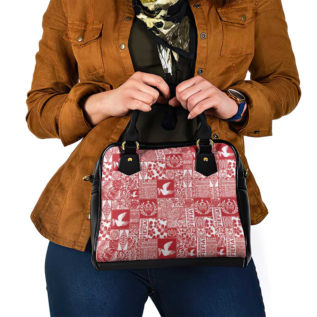 Red Tonga Kilisimasi Fiefia Shoulder Handbag Pacific Patchwork Xmas Vibes - Polynesian Pride