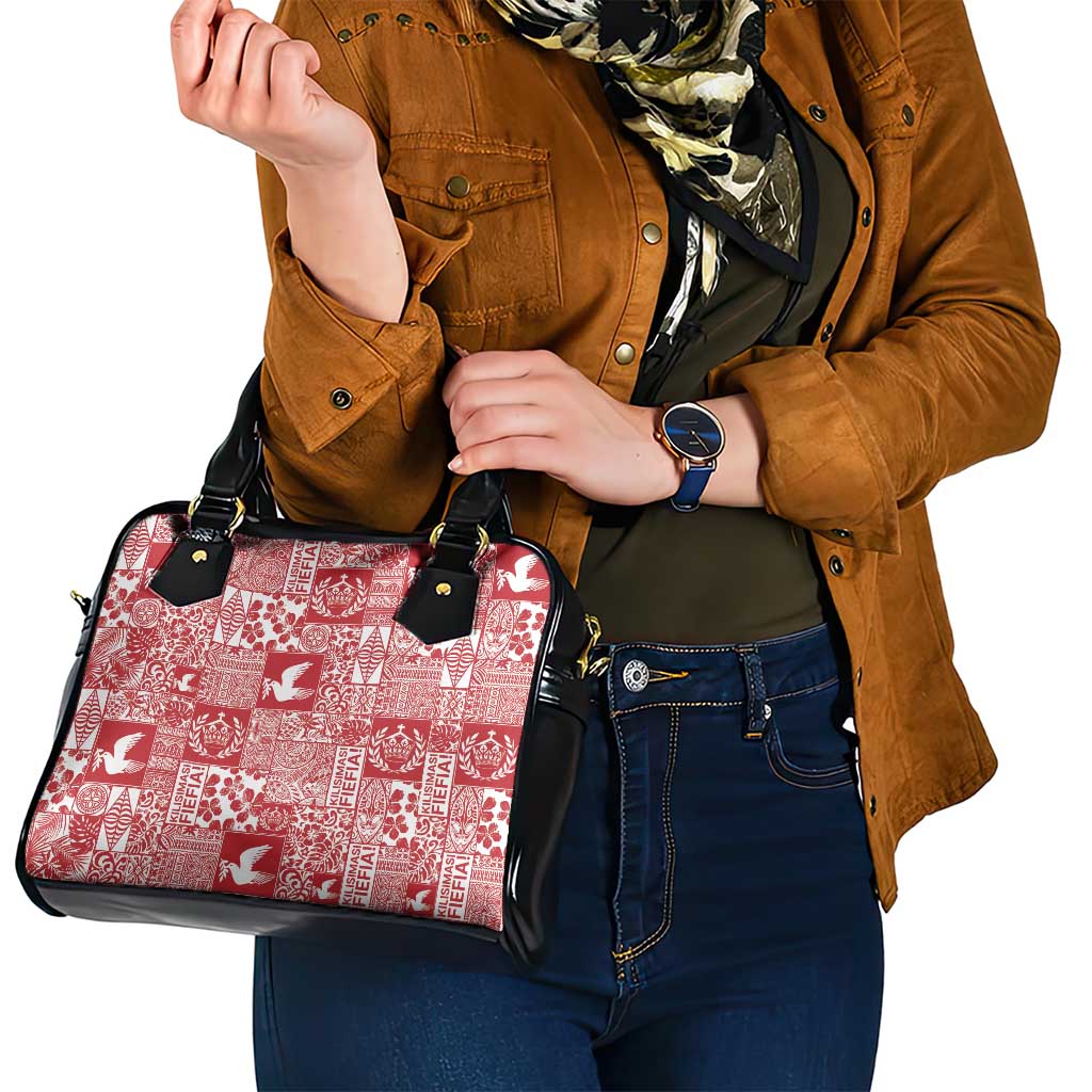 Red Tonga Kilisimasi Fiefia Shoulder Handbag Pacific Patchwork Xmas Vibes - Polynesian Pride