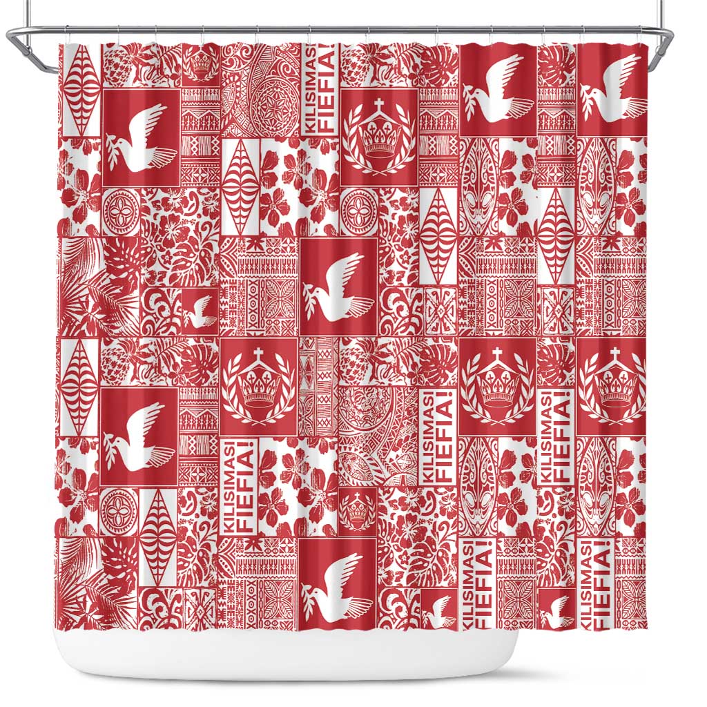 Red Tonga Kilisimasi Fiefia Shower Curtain Pacific Patchwork Xmas Vibes LT9 Red - Polynesian Pride