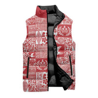 Red Tonga Kilisimasi Fiefia Sleeveless Puffer Jacket Pacific Patchwork Xmas Vibes LT9 - Polynesian Pride