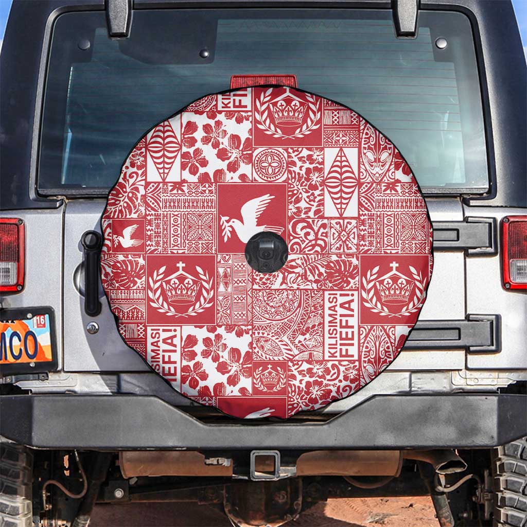 Red Tonga Kilisimasi Fiefia Spare Tire Cover Pacific Patchwork Xmas Vibes LT9 Red - Polynesian Pride