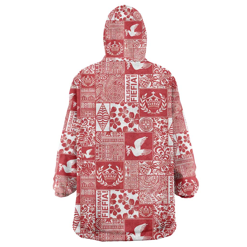 Red Tonga Kilisimasi Fiefia Wearable Blanket Hoodie Pacific Patchwork Xmas Vibes LT9 - Polynesian Pride