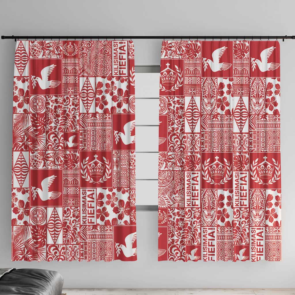 Red Tonga Kilisimasi Fiefia Window Curtain Pacific Patchwork Xmas Vibes LT9 With Hooks Red - Polynesian Pride
