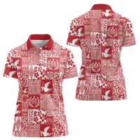 Red Tonga Kilisimasi Fiefia Women Polo Shirt Pacific Patchwork Xmas Vibes - Polynesian Pride