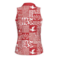 Red Tonga Kilisimasi Fiefia Women Sleeveless Polo Shirt Pacific Patchwork Xmas Vibes LT9 - Polynesian Pride