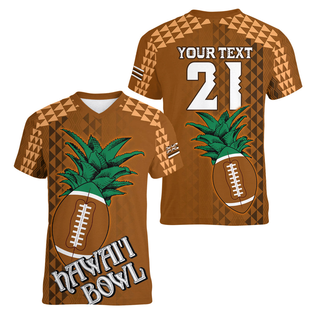 Custom Hawaii Honolulu Bowl Women V Neck T Shirt With Kakau Tribal Pattern LT9 - Polynesian Pride