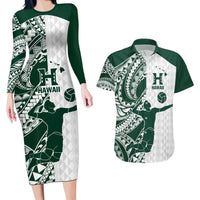 Polynesian Hawaii Volleyball Custom Couples Matching Long Sleeve Bodycon Dress and Hawaiian Shirt Kakau with Sport Style LT9 White - Polynesian Pride
