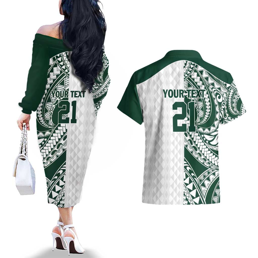Polynesian Hawaii Volleyball Custom Couples Matching Off The Shoulder Long Sleeve Dress and Hawaiian Shirt Kakau with Sport Style LT9 - Polynesian Pride