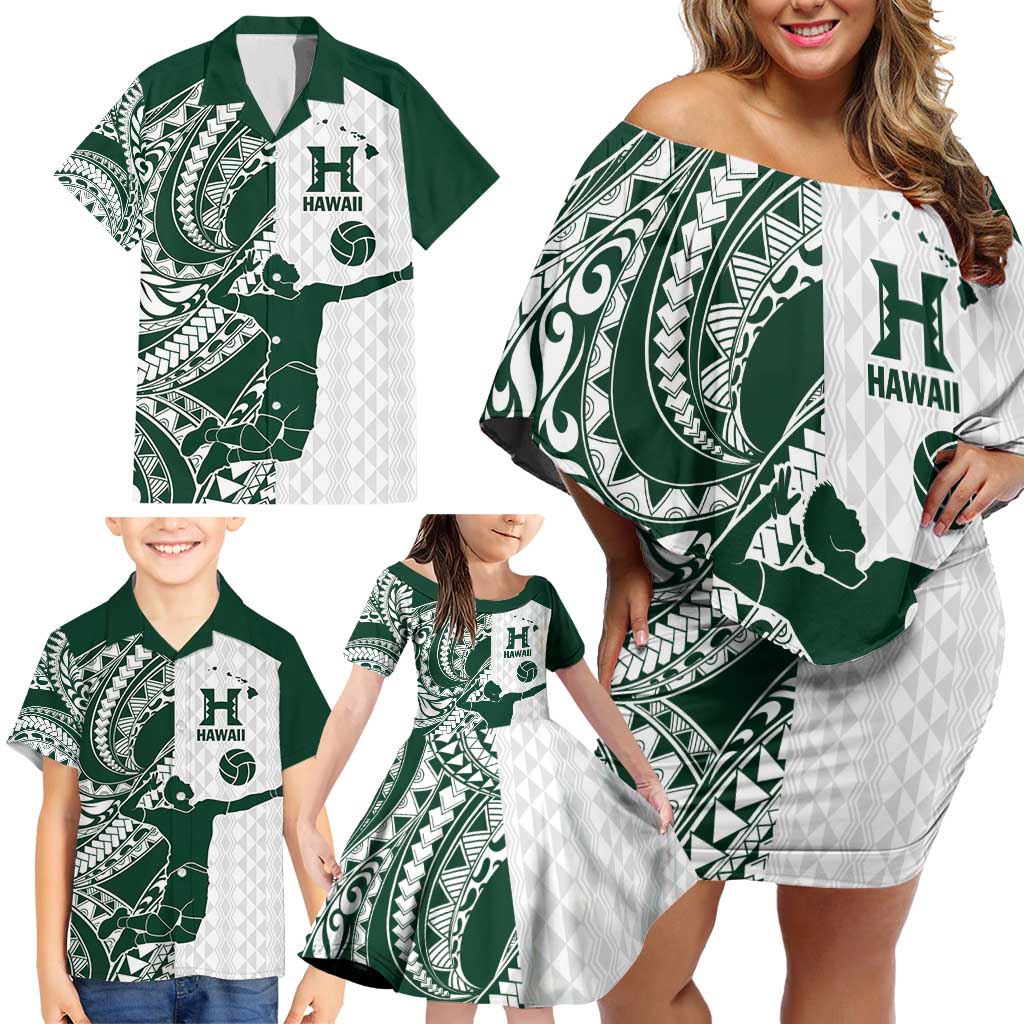 Polynesian Hawaii Volleyball Custom Family Matching Off Shoulder Short Dress and Hawaiian Shirt Kakau with Sport Style LT9 - Polynesian Pride