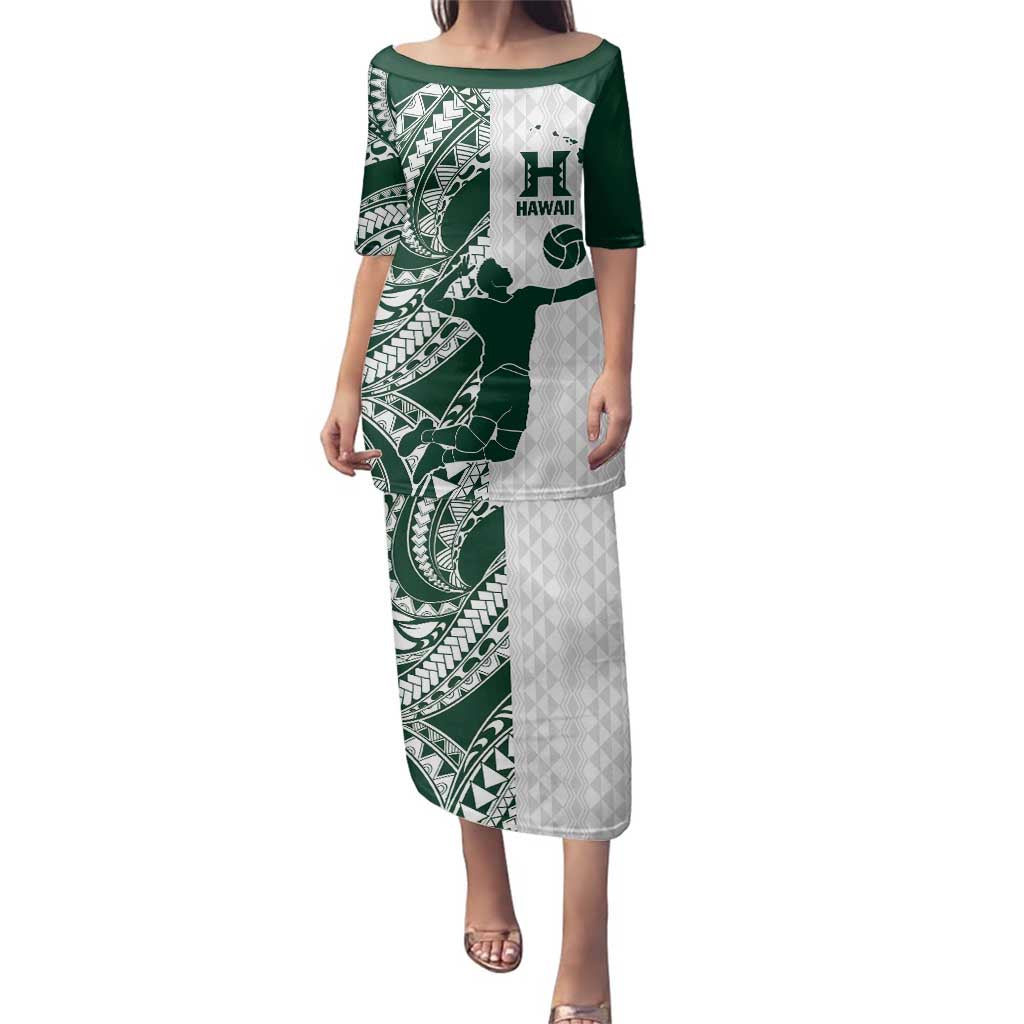 Polynesian Hawaii Volleyball Custom Family Matching Puletasi and Hawaiian Shirt Kakau with Sport Style LT9 Mom's Dress White - Polynesian Pride