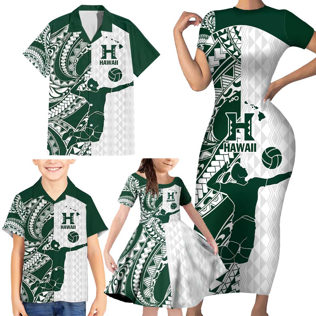 Polynesian Hawaii Volleyball Custom Family Matching Short Sleeve Bodycon Dress and Hawaiian Shirt Kakau with Sport Style LT9 - Polynesian Pride